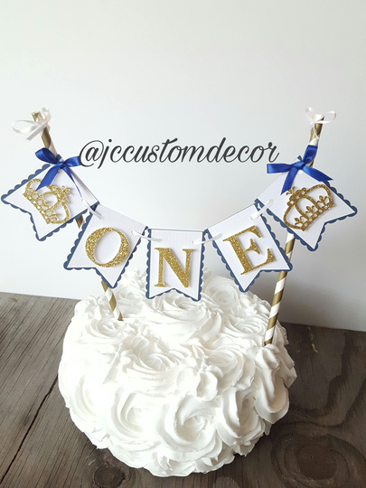 One Prince Theme Crown Bunting Cake Topper-One Themecake Topper-Prince Topper-Royal