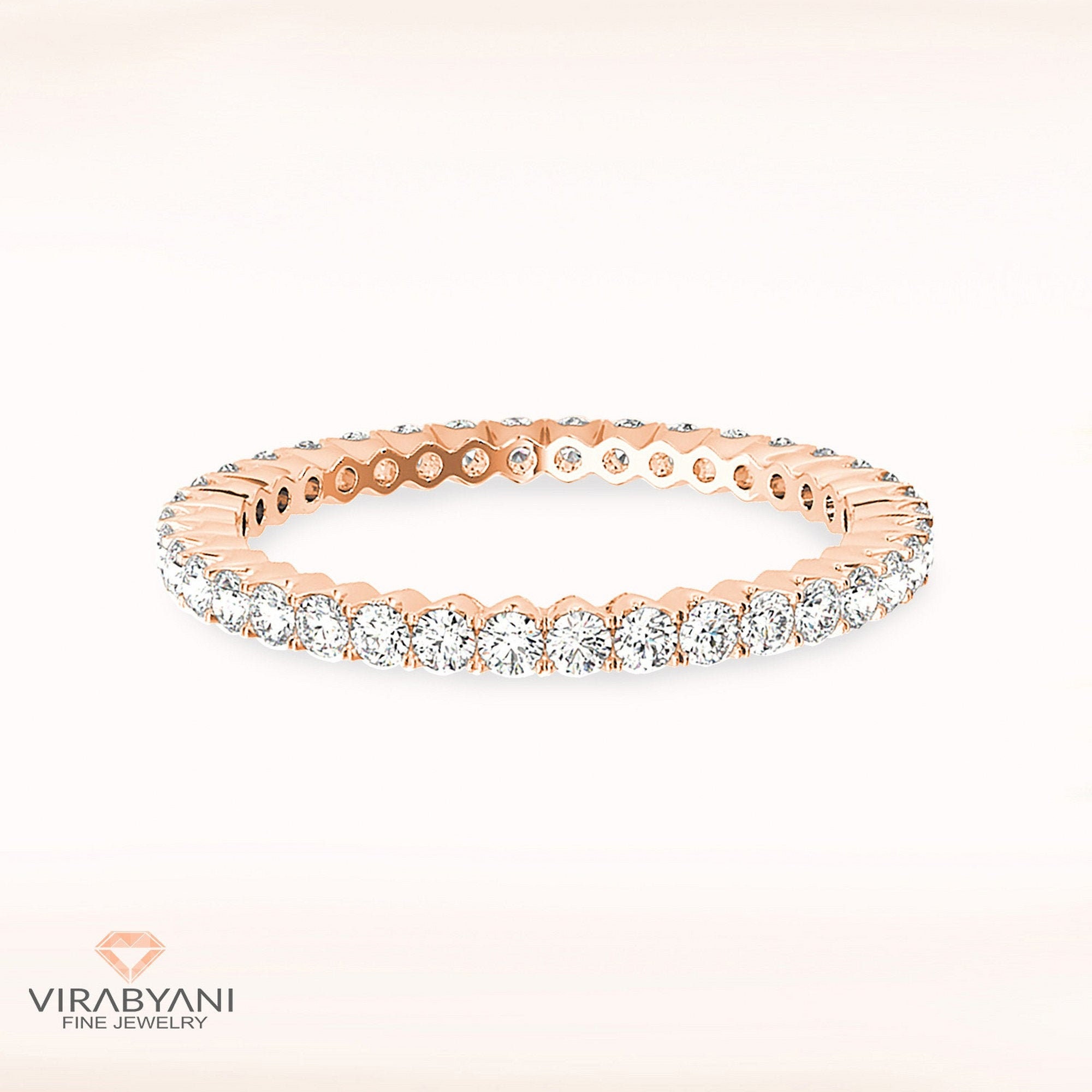 Diamond Eternity Band - 14K/18K Solid Rose Gold | Prong Set Wedding Ring Modern Infinity Design