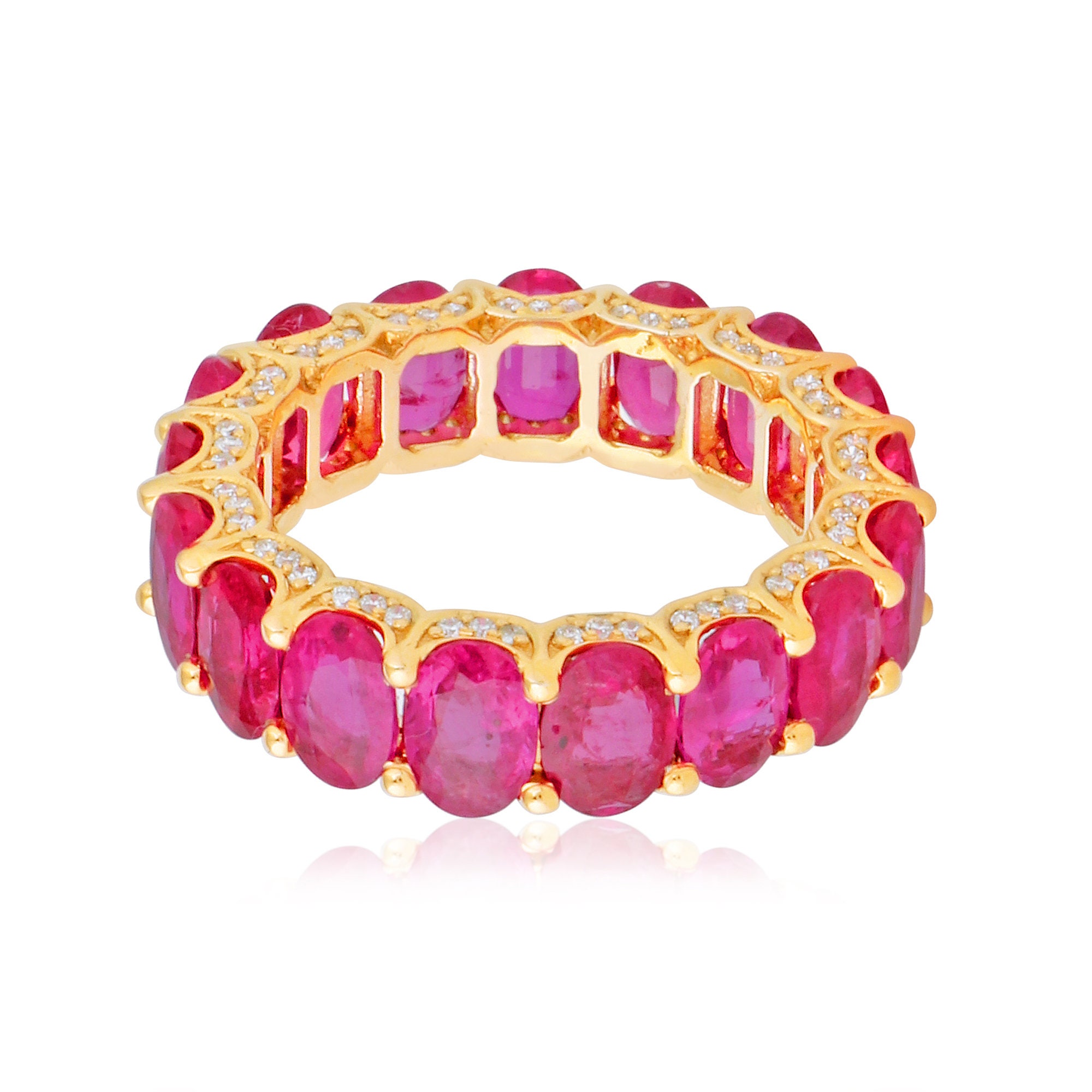 New Eternity Band Ring, 8.39 Ct Ruby Gemstone 18K Solid Gold Band, Hi Color Si Clarity Diamond Women Jewelry Tennis Ring For Party