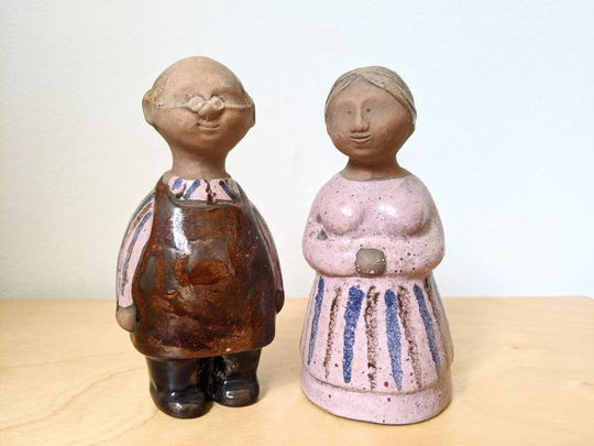 Vintage Sweden Handmade Ceramic Elderly Couple Signed Pottery Art