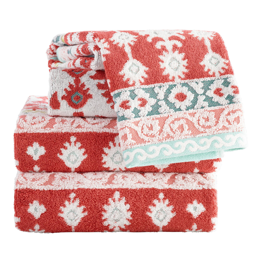 Coral And Aqua Sculpted Ikat Miriam Towel Collection by World Market