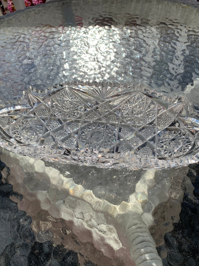 Gorgeous Abp Cut Crystal Celery Dish, Bowl With Hobstar & Fan Design Sawtooth Rim