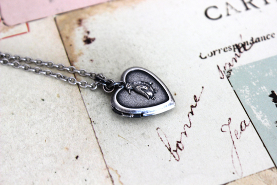 Penguin. Heart Locket Necklace. Silver Ox