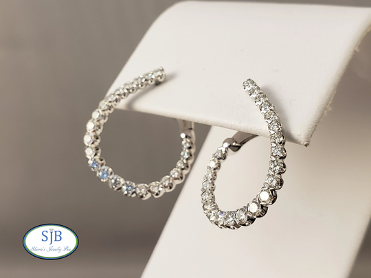 Diamond Earrings, 14K Hoops, White Gold Hoop 1Ct Classic Style #e1446
