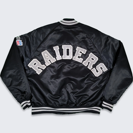 Los Angeles Raiders Vintage 80S Chalk Line Satin Bomber Jacket - Made in USA Nfl Football Black Coat Size Men's Large Free Shipping