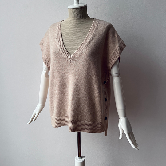 Betty & Co - Soft Wool Blend Oversized Knit V-Neck Vest Women Sweater