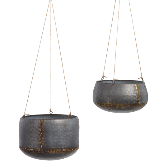 Antique Galvanized Metal Hanging Planter: Gray/Metallic by World Market