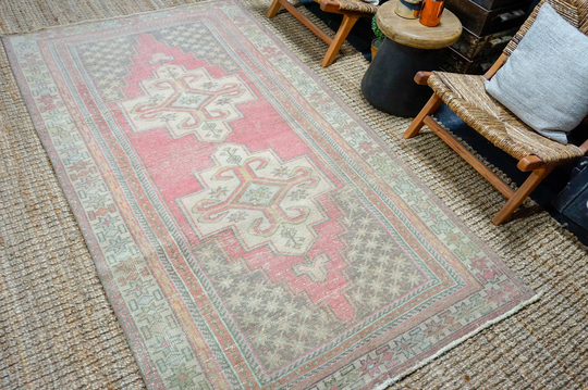 4'7 X 8'4 Vintage Oushak Rug Muted Coral, Gray & Beige