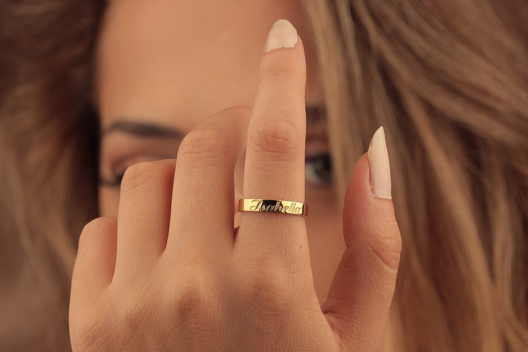 14K Solid Gold Dainty Name Ring, Daily Engagement Ring, Personalized Customized Mothers Day Gift