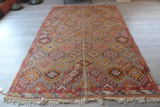 Vintage Kilim Rug, Ethnic Jijim Kilim, Embroidered Rug, Bohemian/N-911