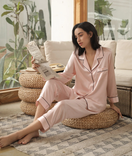 22mm Chic Trimmed Silk Pajamas Set For Woman/Silk Sleepwear/ Christmas Gift/Bridesmaid Pajama Set/100% Mulberry Silk/ Multi Color