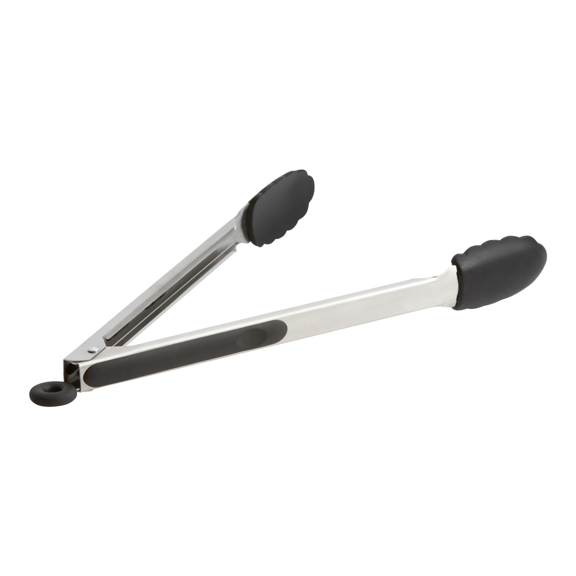 Black Silicone and Stainless Steel Tongs by World Market