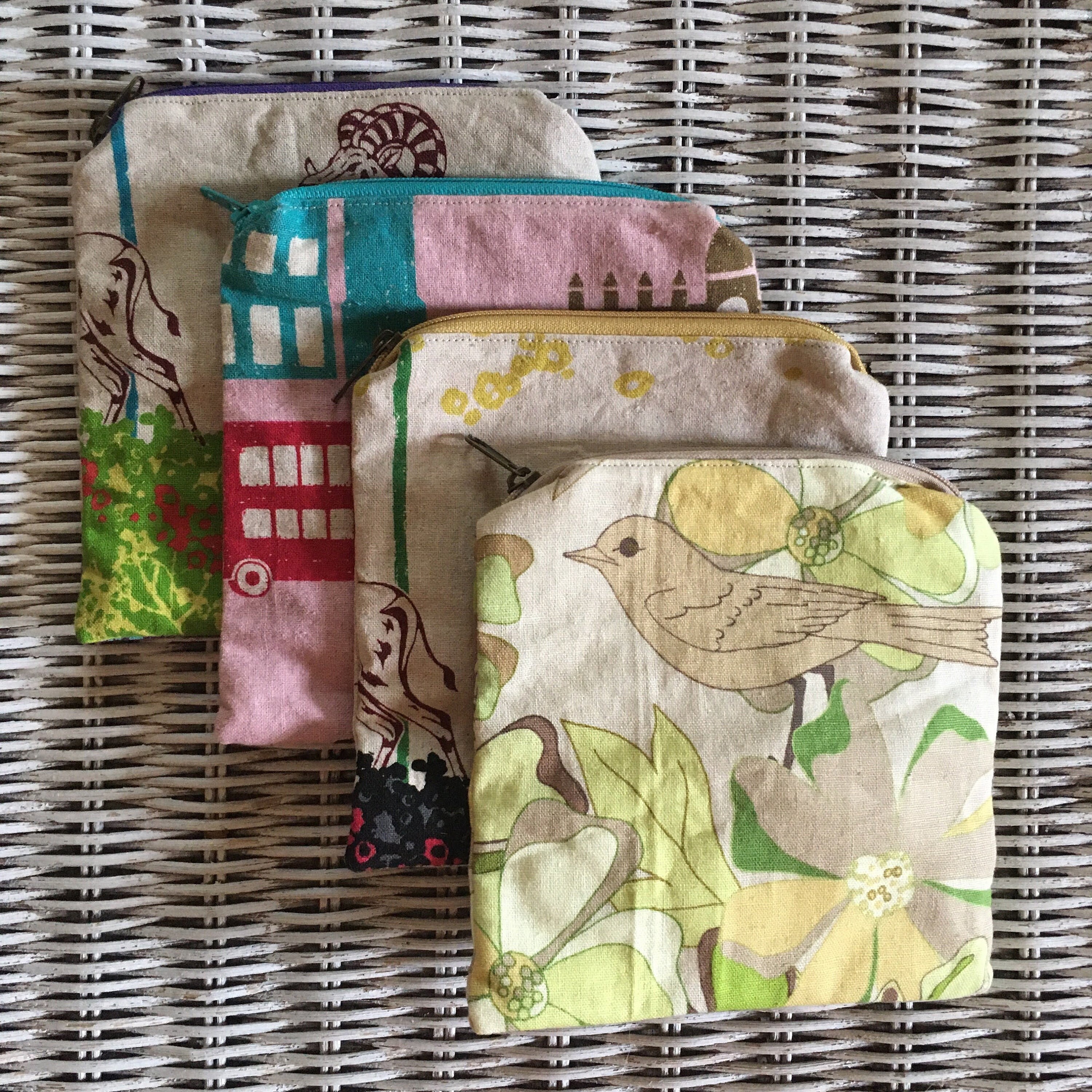 Beautiful Birds Linen & Cotton Blend Medium Zippered Pouches, Small Make-Up School Supplies Tech Cord Pouch
