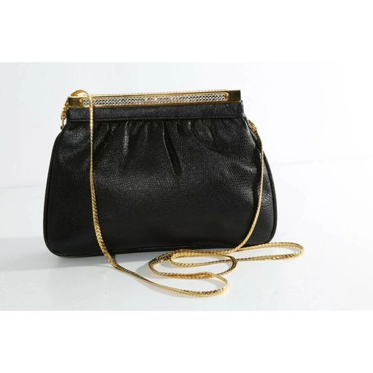 Vintage Unbranded Black Pebbled Leather Chain Shoulder Clutch Bag
