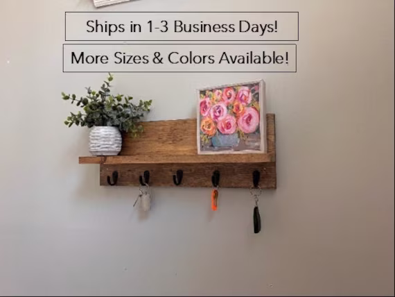 Mug Hooks With Shelf | The Chs Rustic Wood Wall Mounted Display Hook Organizer Coat Key Rack Holder Coffee