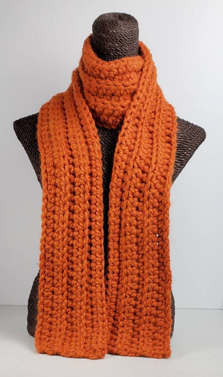 Chunky Wool Blend Crochet Winter Scarf - Pumpkin | Orange