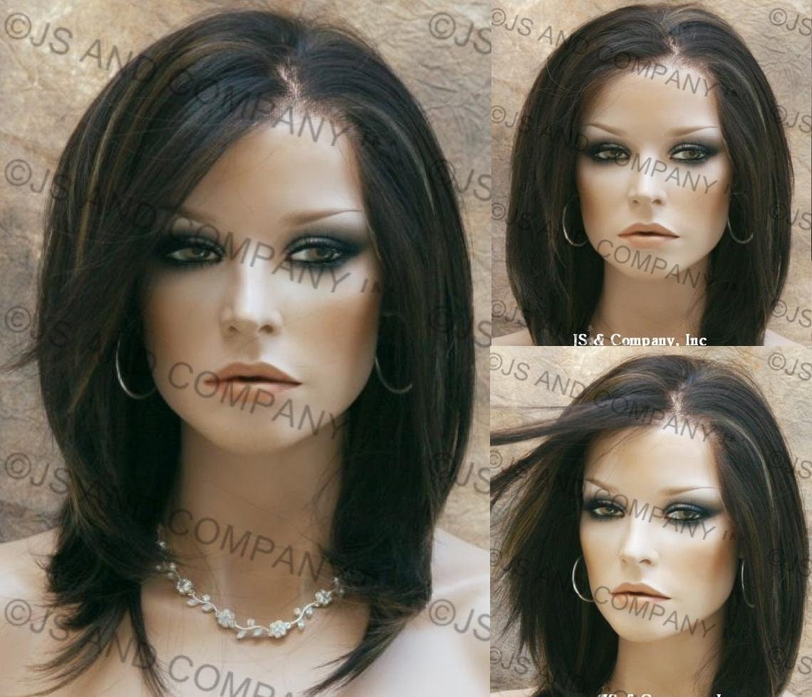 Free Part Human Hair Blend Brown Mix Straight Soft Swiss Lace Front Wig Heat Safe Layeres Cancer/Alopecia/Cosplay
