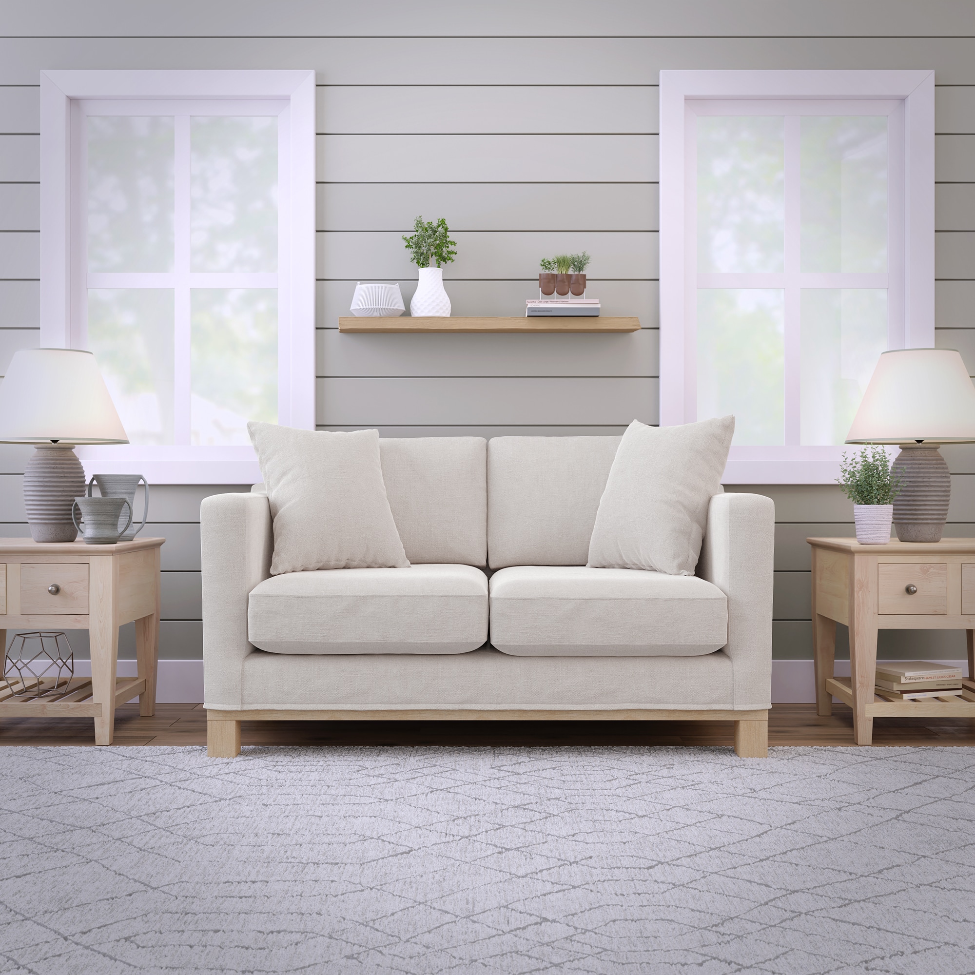 Brookside Kay Modern Oat Polyester/Blend Loveseat in Off-White | BS0002LVS00OA