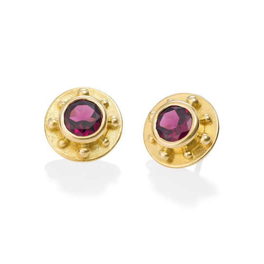 Garnet Ship's Wheel Earrings in 18 Karat Gold