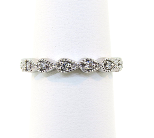 14K White Gold Antique Style 0.25Ct Diamond Wedding Band Eternity Stackable Ring Anniversary Milgrain