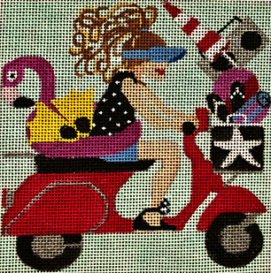 Needlepoint Handpainted Melissa Prince Vespa Beach Baby 5x5 -Free Us Shipping