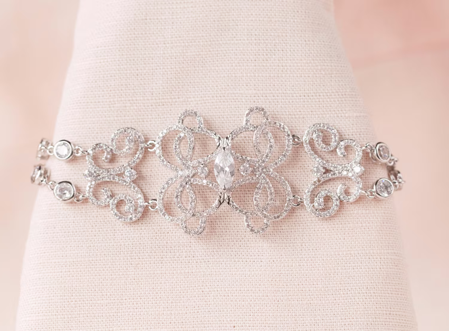 Crystal Bridal Bracelet, Wedding Dainty Vintage Style Rhinestone Delicate, Michelle Bracelet