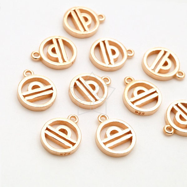 Sv-257-Rg/1 Pcs - Zodiac Sign Symbol Charms, Constellation, Libra, September, October Birthday, Rose Gold Plated 925 Sterling Silver