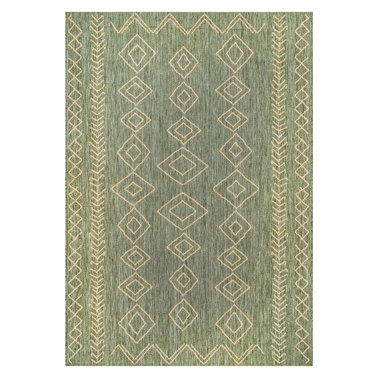 Green And Ivory Diamond Salma Indoor Outdoor Patio Rug - 6' x 9' by World Market