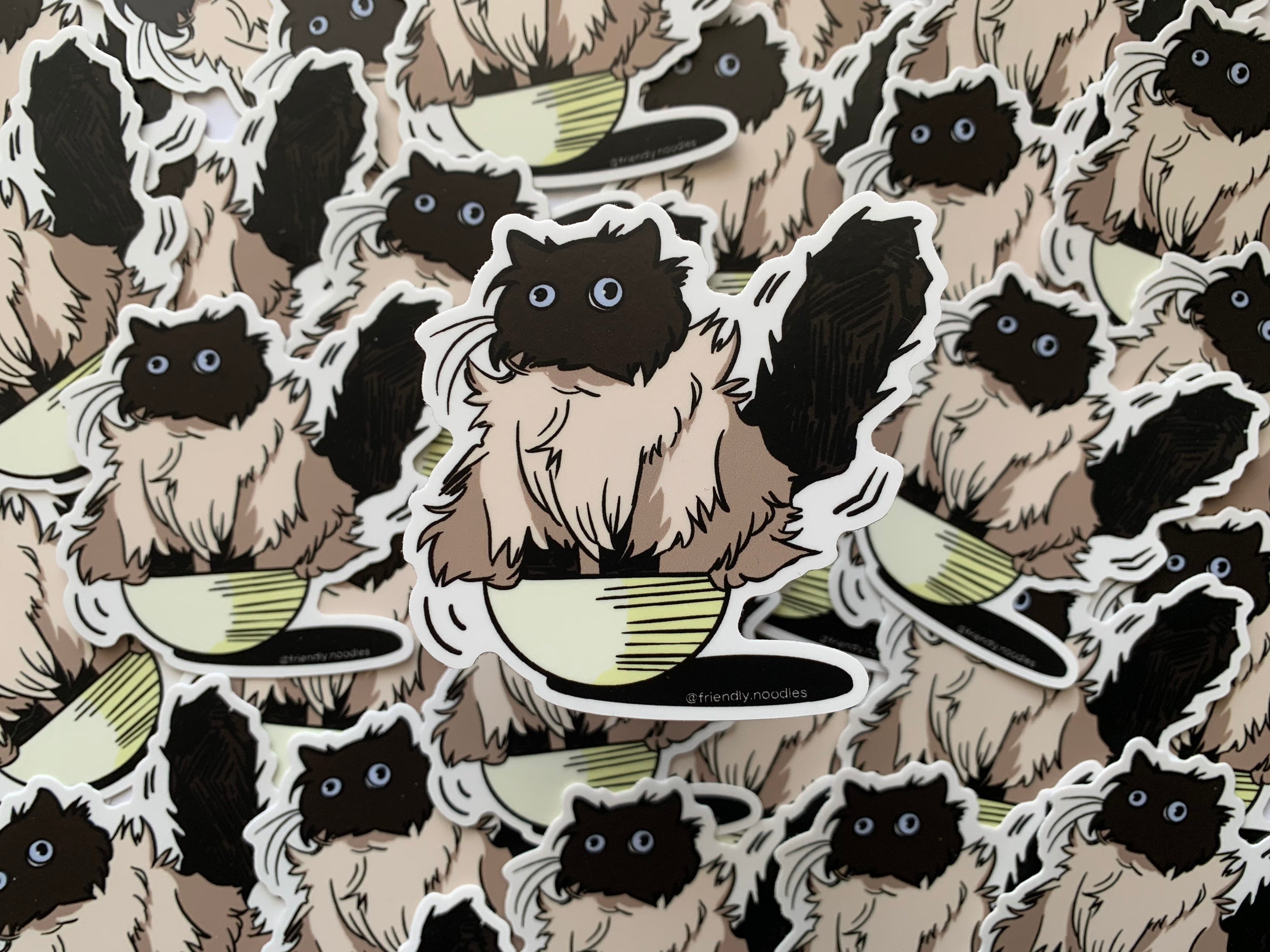 Noodle in A Bowl Sticker, Friendly Noodles, Cat Ramen Noodle Bowl, Cat, Fluffy Existential Crisis