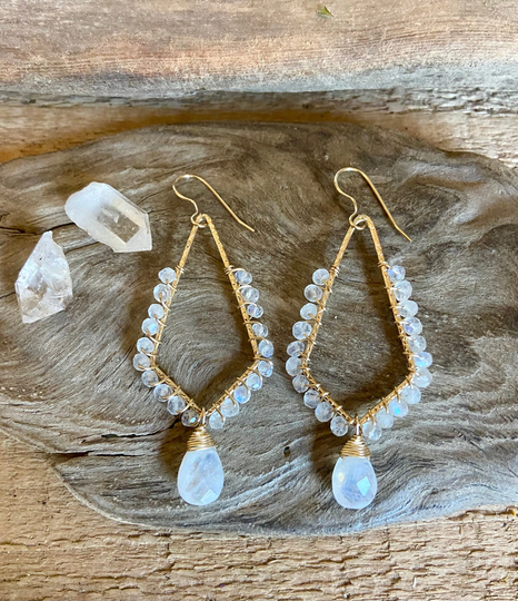 Moonstone Gemstone Gold Hoop Earrings