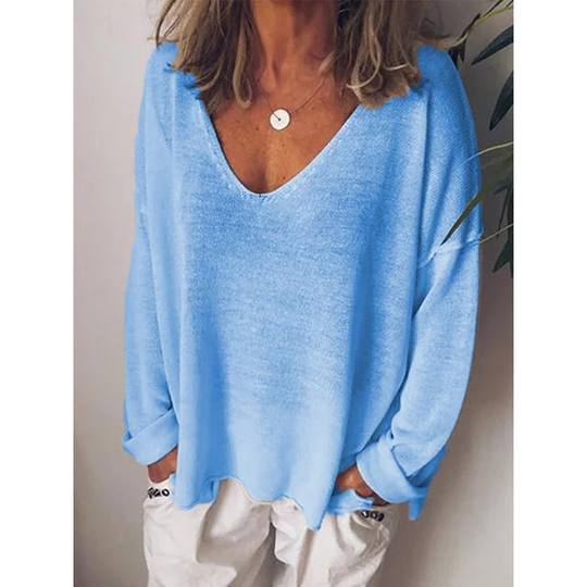 Plus Size Casual Cotton-Blend Long Sleeve Women T-shirts - Blue, 3XL