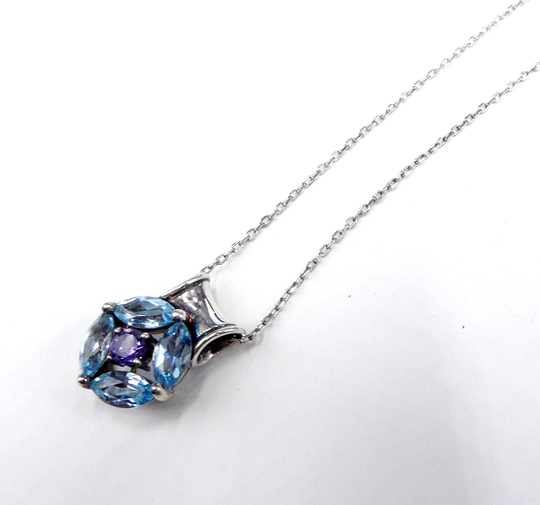 Vintage Marked 925 Sterling Silver & Topaz Pendant Necklace