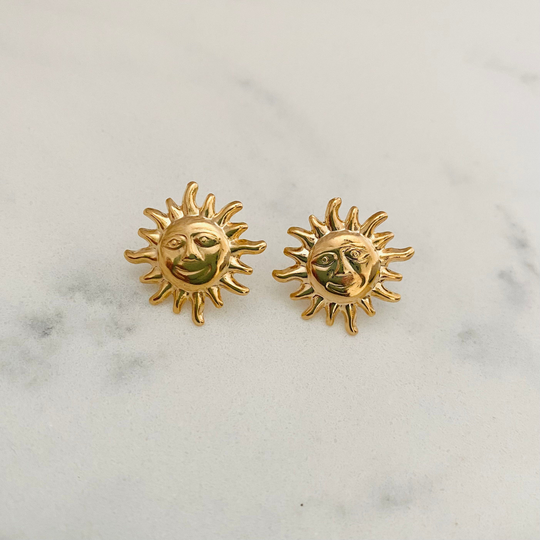 Sun Stud Earrings, Sunburst Sunshine Celestial Jewelry, Face 18K Gold Filled Boho Earrings