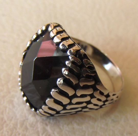 Men Ring Sterling Silver 925 Jewelry Black Onyx Gate Stone Oval Vintage Handmade Arabic Turkish Middle Eastern Style All Sizes Fast Shipping