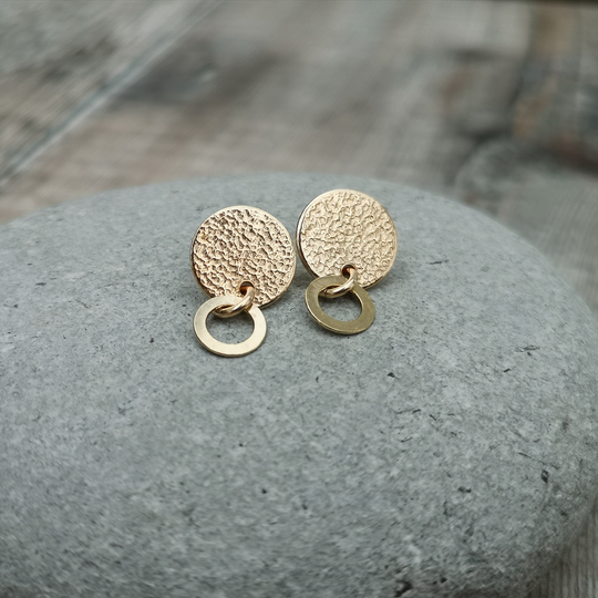 Textured Disc Stud Earrings, Hoop Gold Studs, Circle Earrings