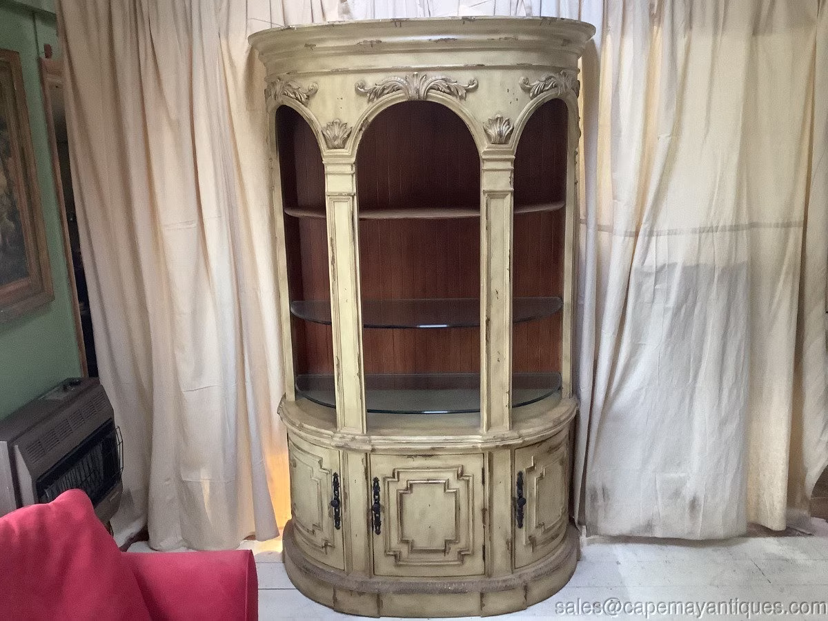 Vintage Open Cabinet Carved Wood Plate Rack Lower Portion Enclosed French Chic