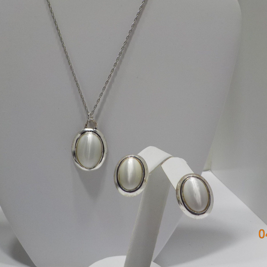 Vintage Roman Moonstone Demi Parure | 1454 Pendant & Pierced Earrings