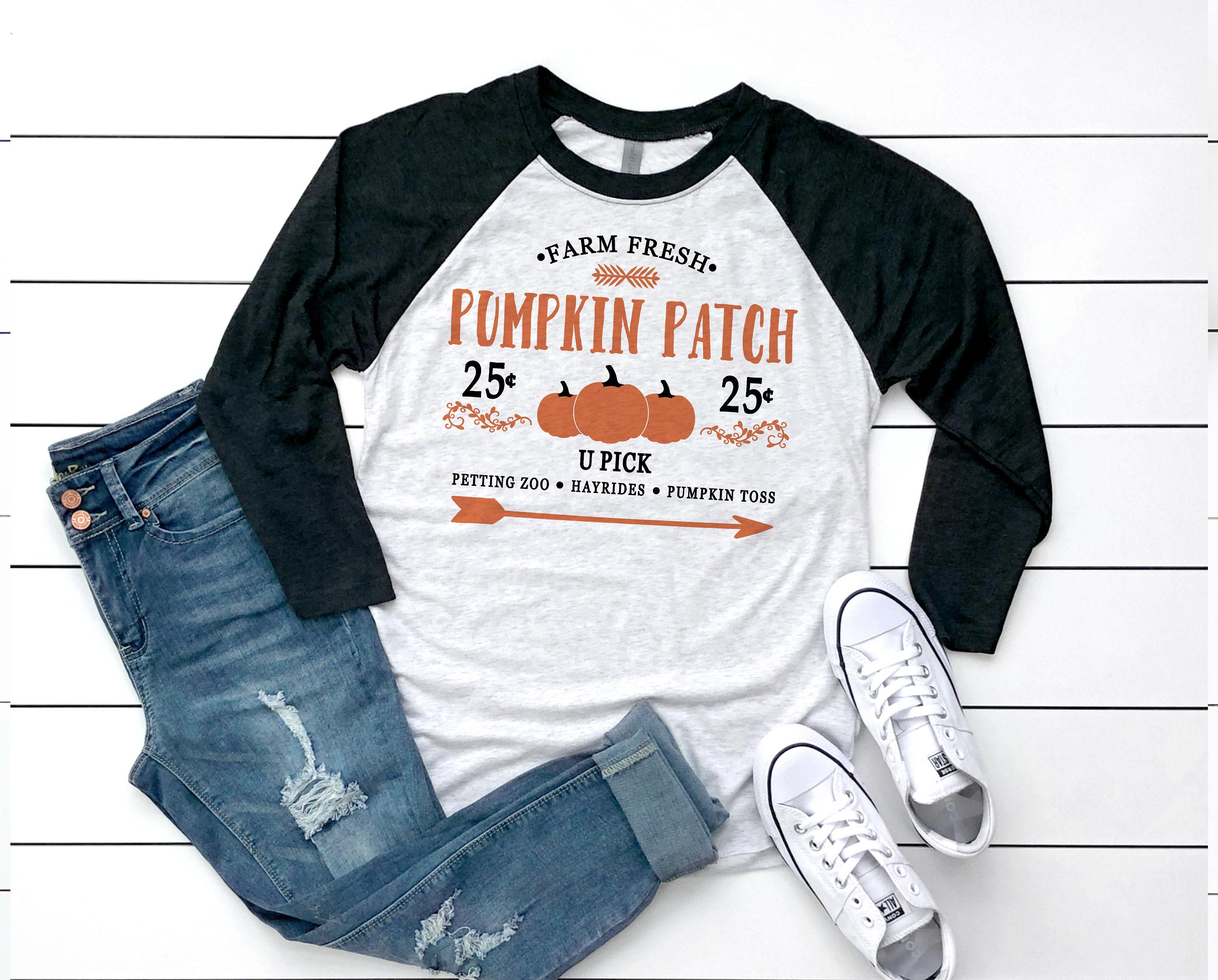 Pumpkin Patch Shirt Womens Raglan Unisex Halloween Fall Shirts Screen Printed Cute Friends Matching
