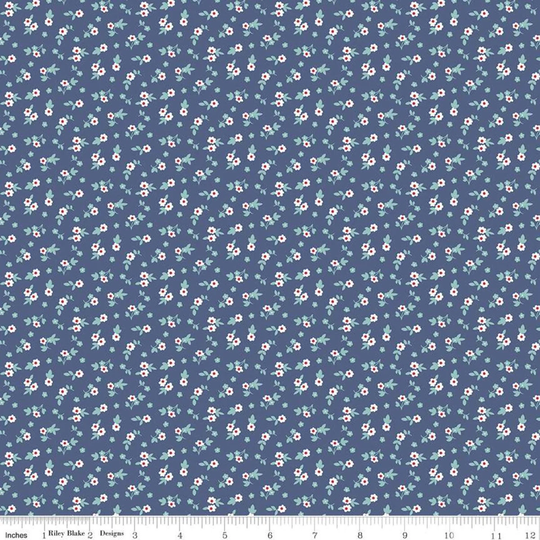 Sale Cook Book Blossom C11763 Denim - Riley Blake Designs Lori Holt Floral Flowers Blue Quilting Cotton Fabric