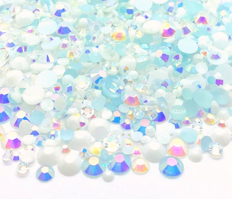 White Christmas Blend Rhinestone Mix 3/4/5/6mm Flatback Jelly Resin Rhinestones Mixed Size, | Blue Clear