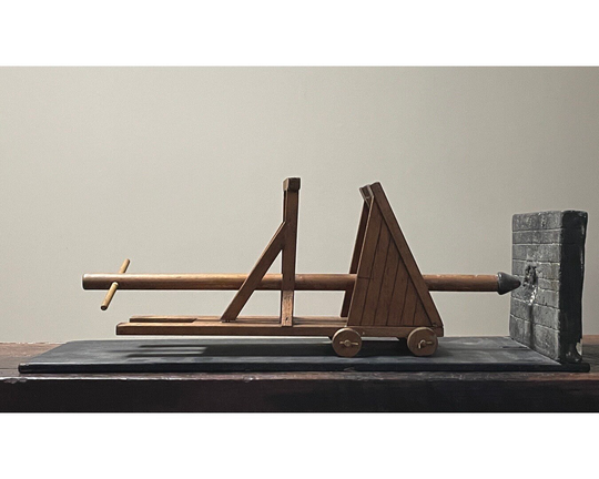 Vintage Outsider/Folk Art Hand Built Medieval Battering Ram Scale Model With Custom Box