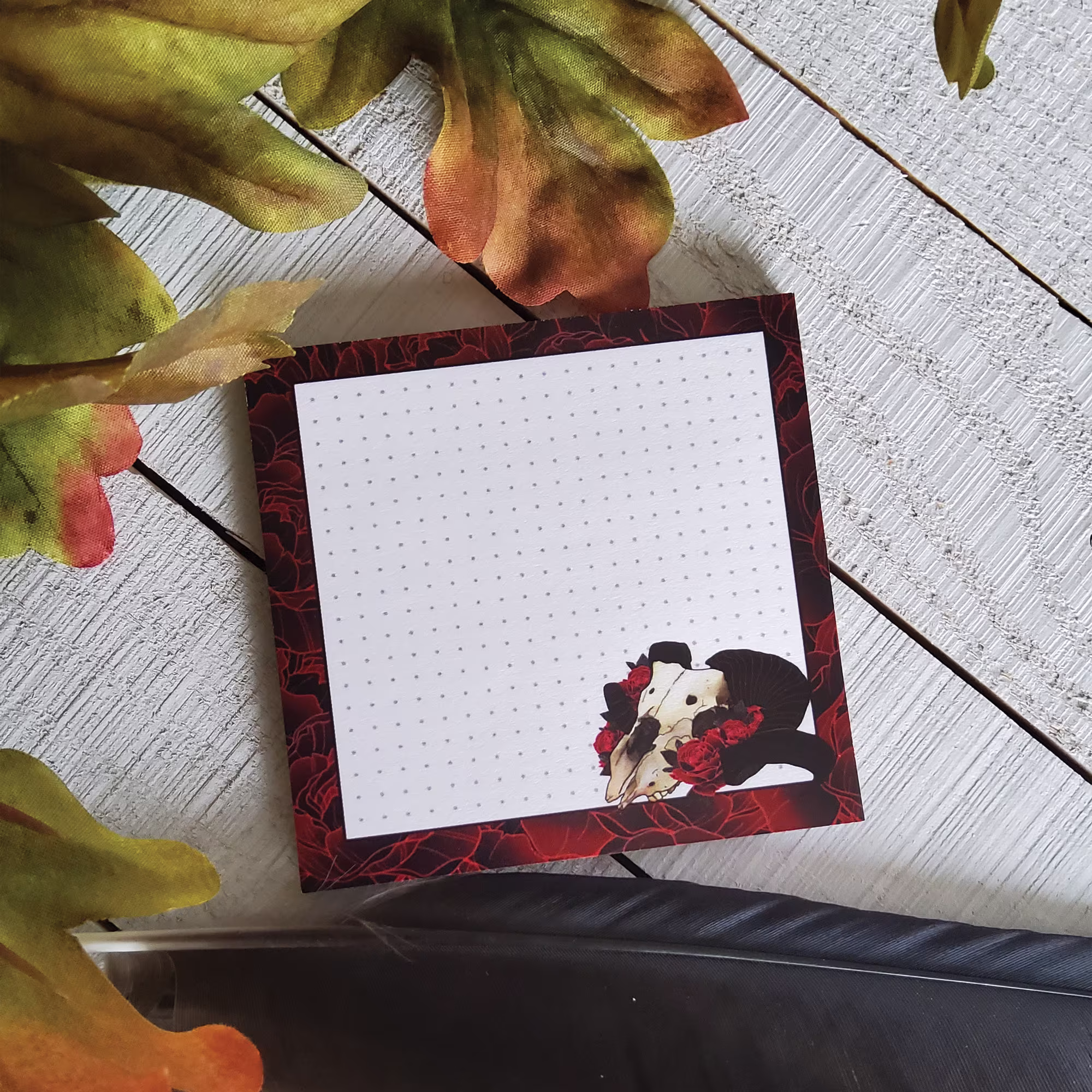 Sticky Notes Ram Skull & Red Roses Sticky Note Pad, Dark Aesthetic Notes Academia