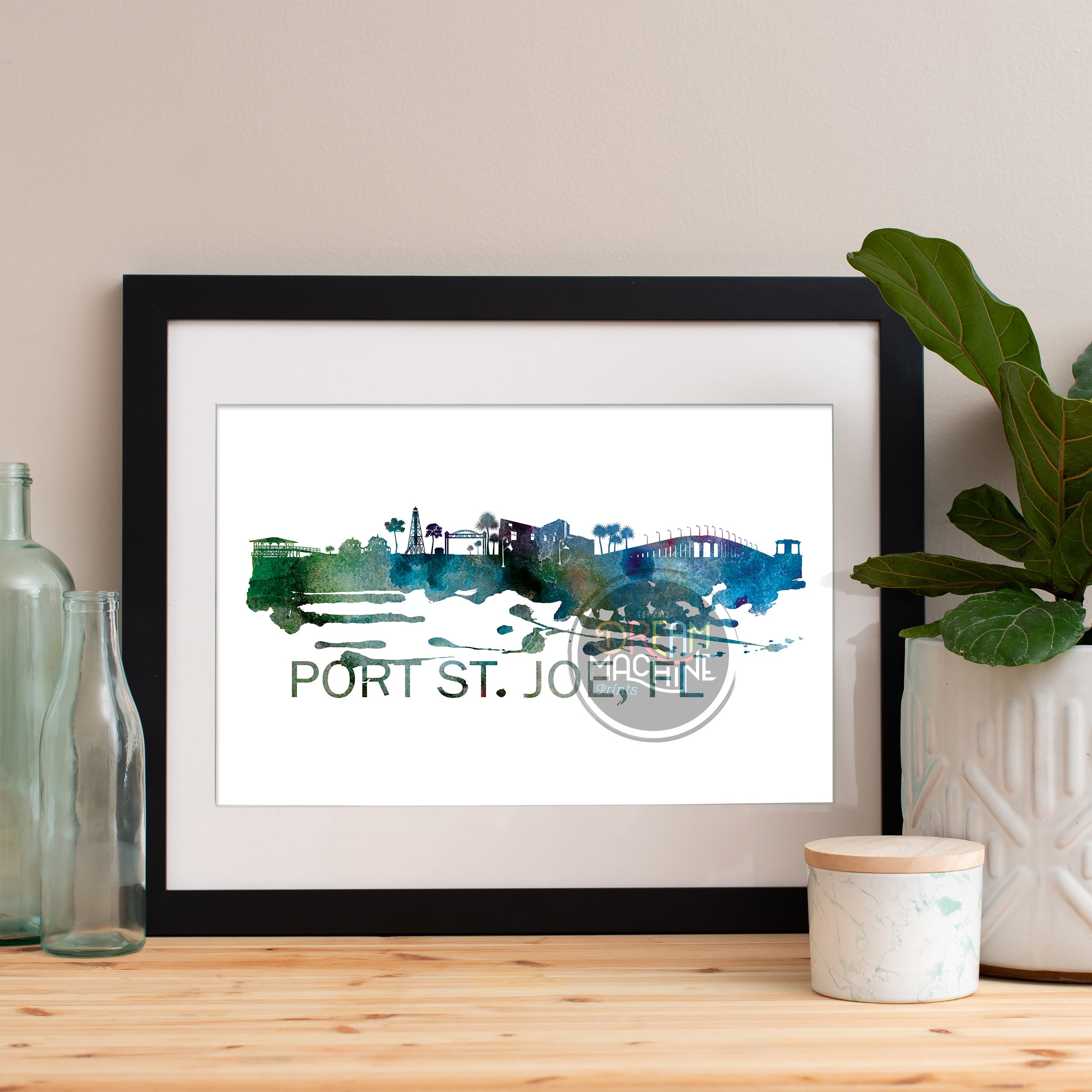 Port St. Joe Watercolor Skyline, Art, Poster, Print, Art