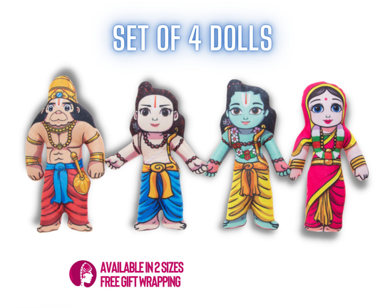 Set Of Sita Ram Laksman Hanuman Dolls - Rama Navami Naumi India Soft Toy Ramayana Hare Krsna Gifts Hindu Spiritual Doll For Children