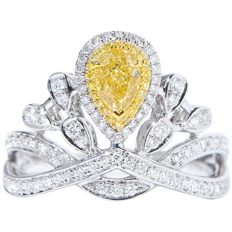 Fancy Yellow Diamond Tiara Shape Statement Ring in Solid 18K Gold/Custom Jewelry/Personalization Design/Gift For Women & Girls