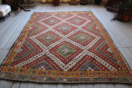 Vintage Turkish Kilim, Handwoven Jijim Ethnic Bohemian Wool Kilim Rug 6'4"x8'6"Feet Free Shipping