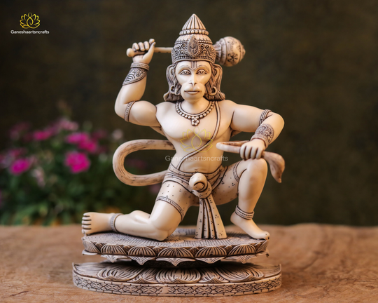 Lord Hanuman Statue | Cultured Marble Idol Bajrangbali God Of Strength Mace 26cm Ram Bhakt