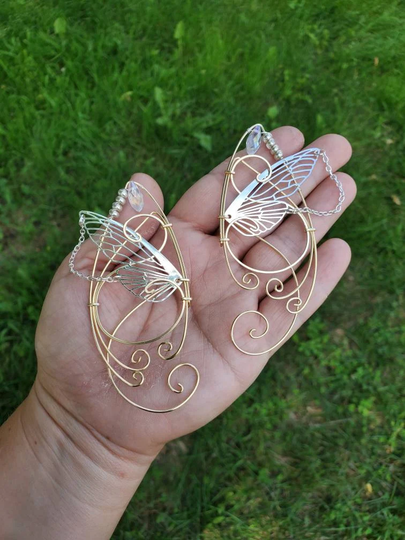Butterfly Wings Gold Color Cuff, Cosplay, Ear Clip On Earring, Wood Elf, Fairies, Fantasy Wedding