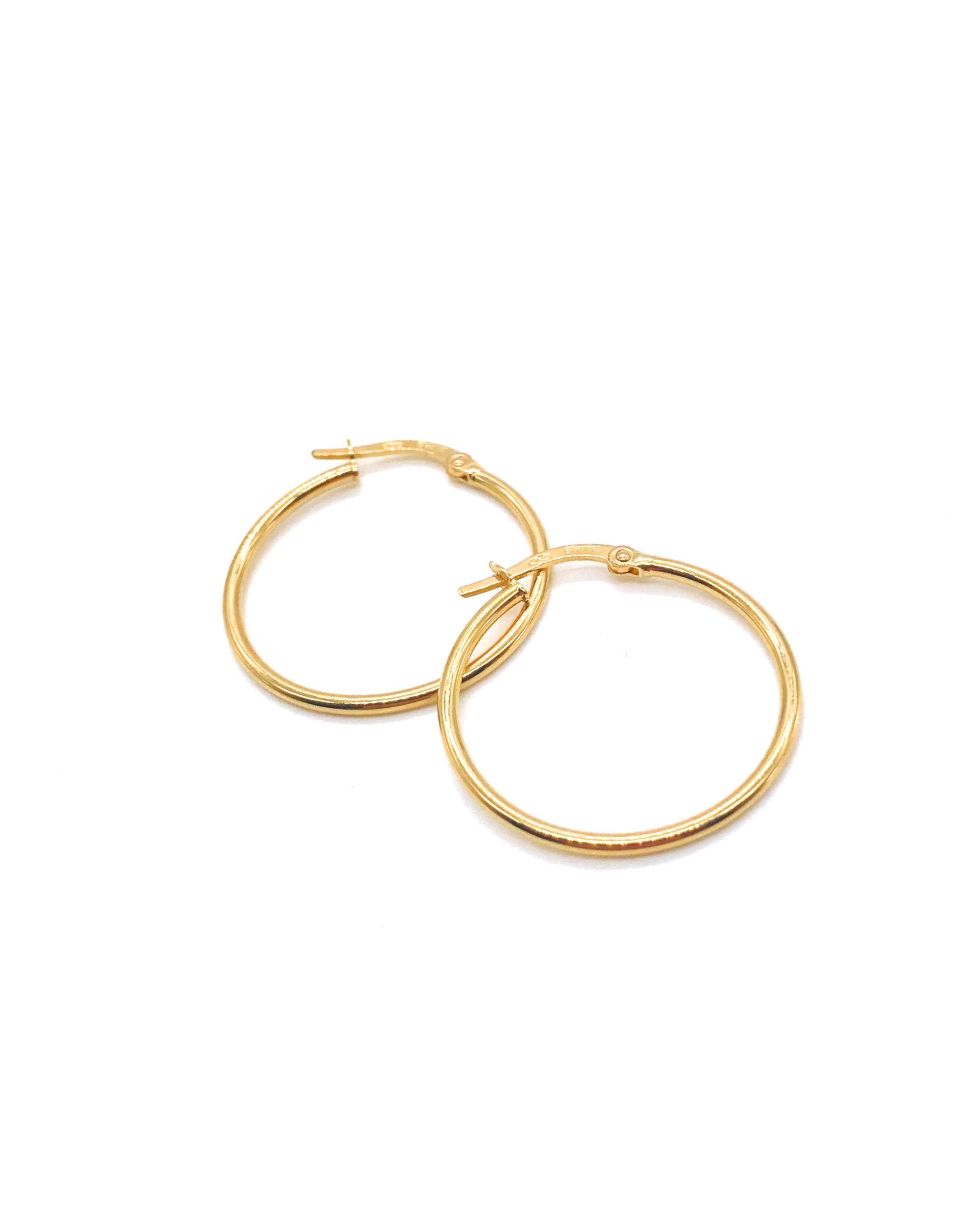 18K Yellow Gold Dainty Hoop Earrings Hoops Minimalist Classic Thin Gift For Her Italian