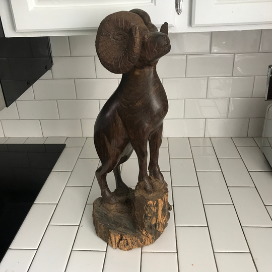 Vntage Hand Carved Ironwood Large Ram Figurine 15" Tall Fantastic Detail Collectible Display Farmhouse Lodge Cabin Mountain Animal